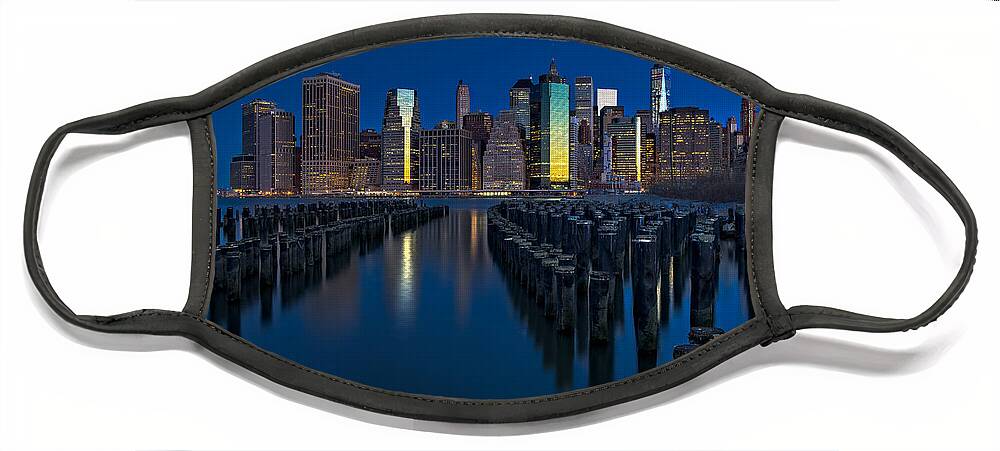 World Trade Center Face Mask featuring the photograph New York City Moonset by Susan Candelario