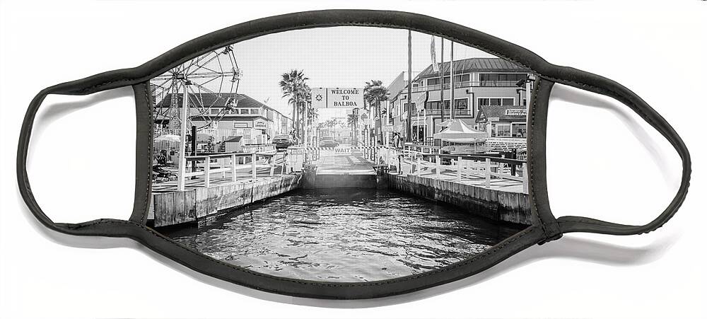 America Face Mask featuring the photograph Newport Beach Ferry Dock Black and White Photo by Paul Velgos