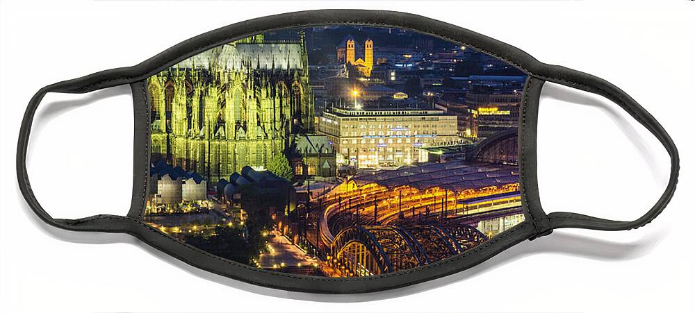 Cologne Face Mask featuring the photograph Night Falls Upon Cologne 1 by Pablo Lopez