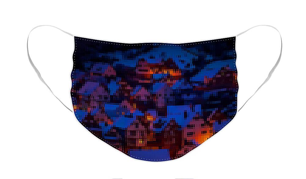 Abstract Face Mask featuring the digital art Night Lights Abstract by Shelli Fitzpatrick