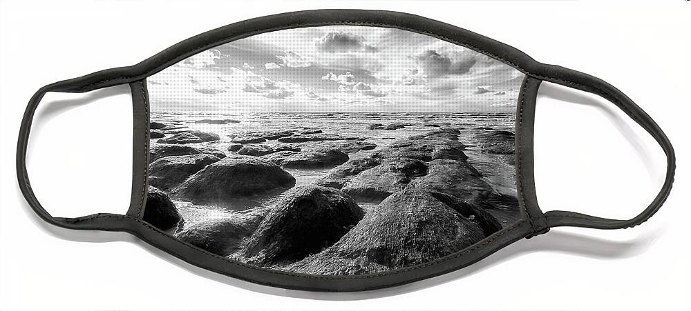 Norfolk Face Mask featuring the photograph Norfolk Hunstanton rugged coastline black and white by Simon Bratt