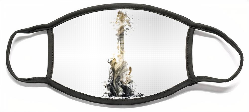 Guitar Face Mask featuring the digital art Nostalgy Guitar watercolor instrument by Justyna Jaszke JBJart