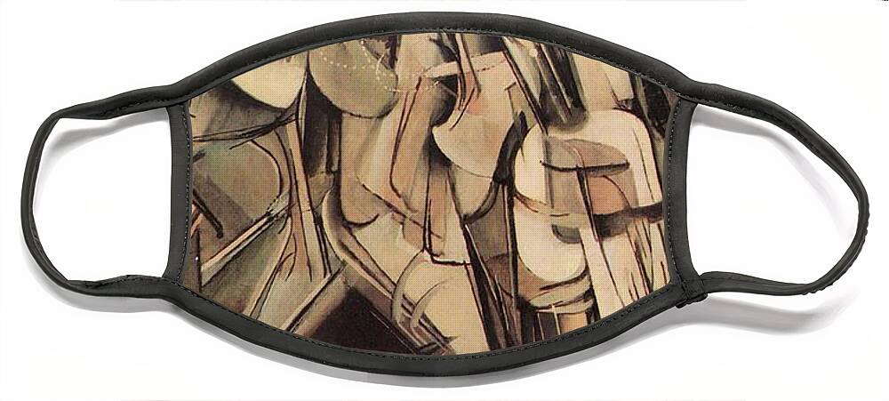 Nude Face Mask featuring the painting Nude Descending a Staircase Number Two by Marcel Duchamp