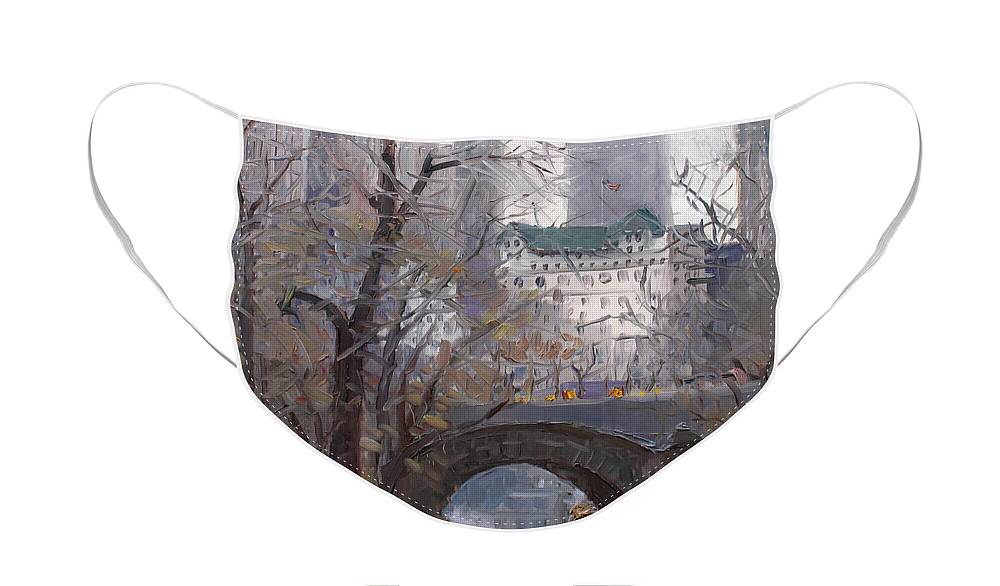 New York City Face Mask featuring the painting NYC Central Park by Ylli Haruni