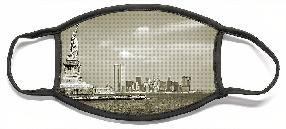 Statue Of Liberty Face Mask featuring the pyrography NYC Skyline Vintage Style by Benny Marty