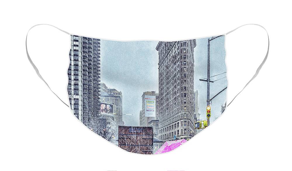 Ny Face Mask featuring the photograph NYC Snowy Scene by Framing Places