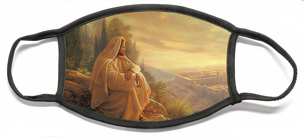 Esus Face Mask featuring the painting O Jerusalem by Greg Olsen
