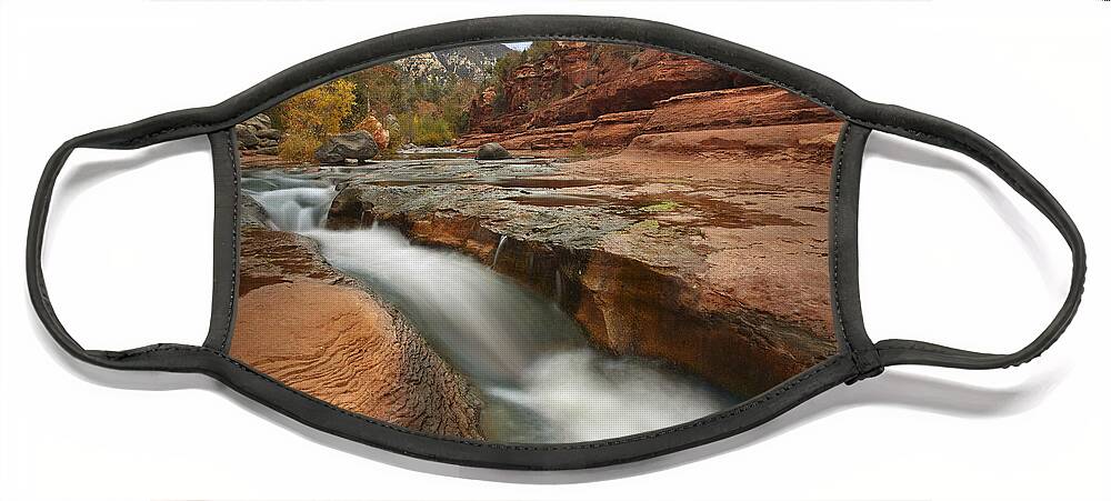 00438935 Face Mask featuring the photograph Oak Creek In Slide Rock State Park by Tim Fitzharris