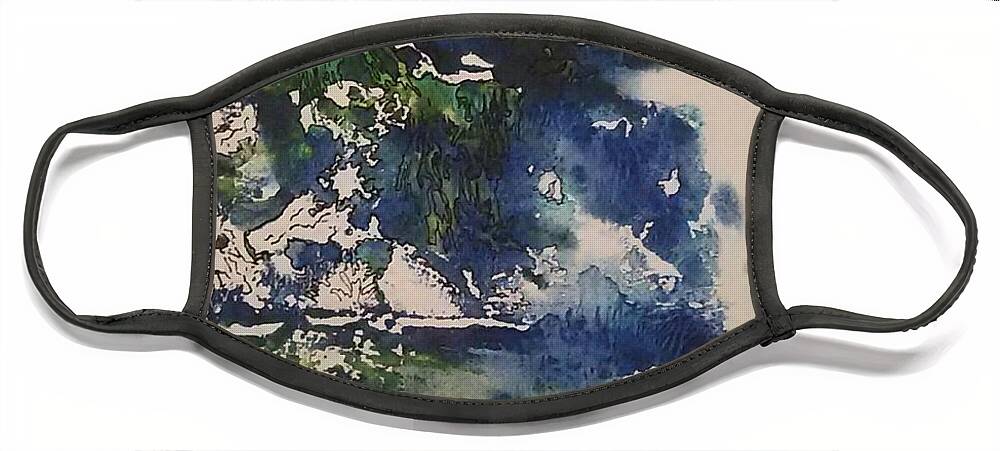 Landscape Face Mask featuring the mixed media Ocean#2 by Angela Weddle