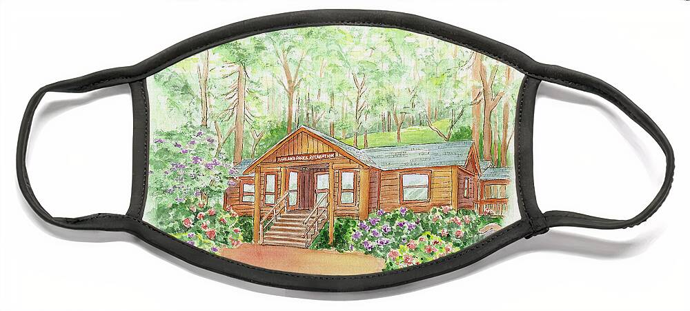 Log Cabin Face Mask featuring the painting Office in the Park by Lori Taylor