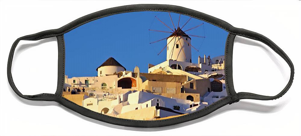 Santorini Face Mask featuring the photograph Oia Windmill by Jeremy Hayden
