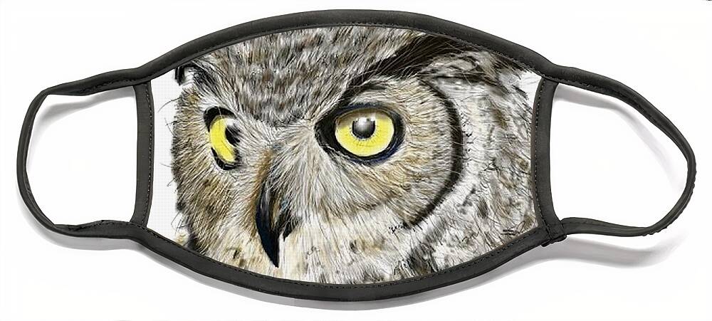 Owl Face Mask featuring the digital art Old and wise by Darren Cannell