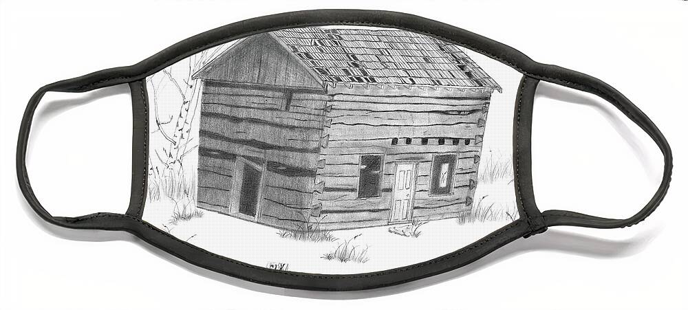 Cabin Face Mask featuring the drawing Old Cabin by Terry Frederick