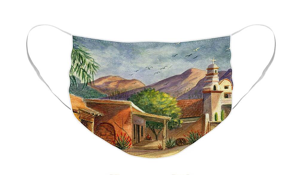 Old Tucson Movie Studios Face Mask featuring the painting Old Tucson by Marilyn Smith