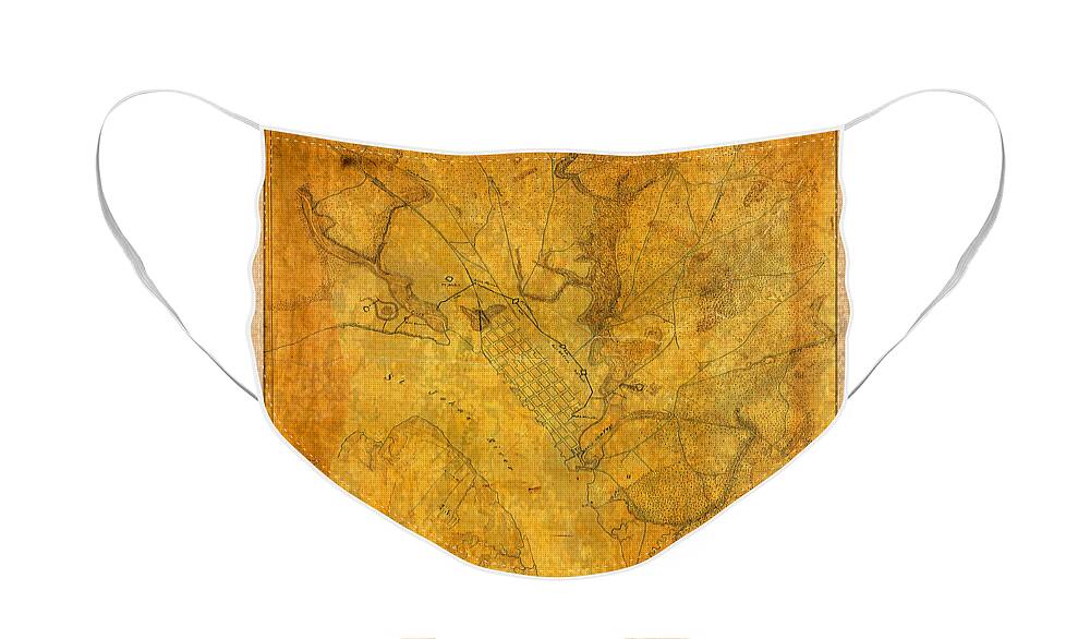 Old Face Mask featuring the mixed media Old Vintage Map of Jacksonville Florida Circa 1864 Civil War on Worn Distressed Parchment by Design Turnpike
