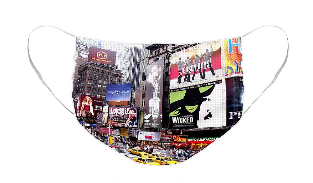 Nyc Face Mask featuring the photograph On BroadWay New York by Rosie Brown