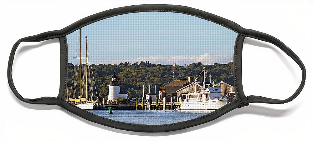 Lighthouse Face Mask featuring the photograph On the Waterfront Mystic CT by Marianne Campolongo