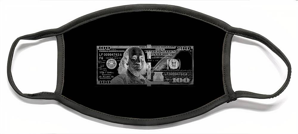 'visual Art Pop' Collection By Serge Averbukh Face Mask featuring the digital art One Hundred US Dollar Bill - $100 USD in Silver on Black by Serge Averbukh