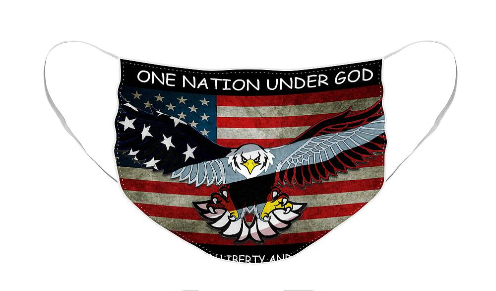 One Face Mask featuring the drawing One Nation Under God by Bill Richards