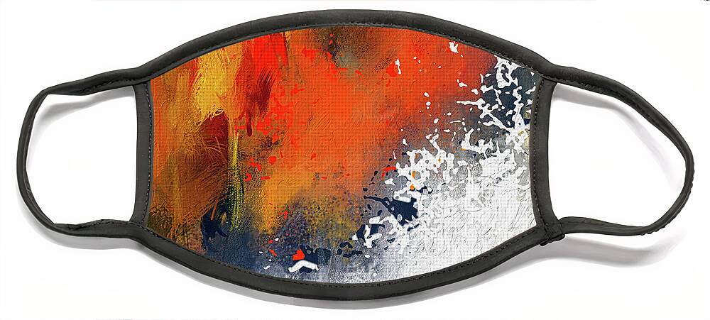 Modern Orange Abstract Art Face Mask featuring the painting Splashes At Sunset - Orange Abstract art by Lourry Legarde