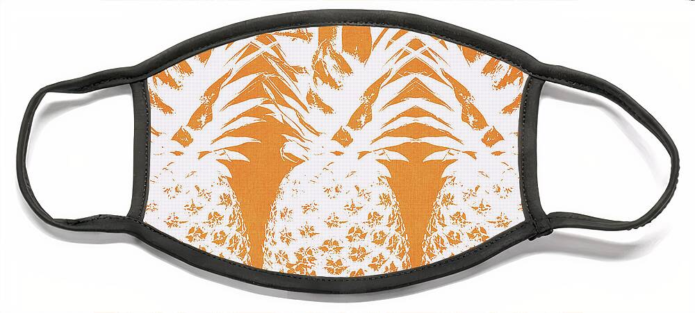 Pineapple Face Mask featuring the painting Orange and White Pineapples- Art by Linda Woods by Linda Woods