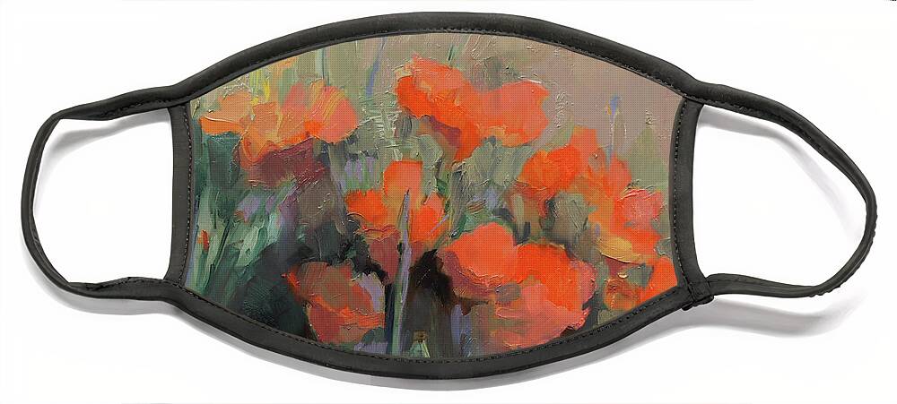 Floral Face Mask featuring the painting Orange Poppies by Cathy Locke