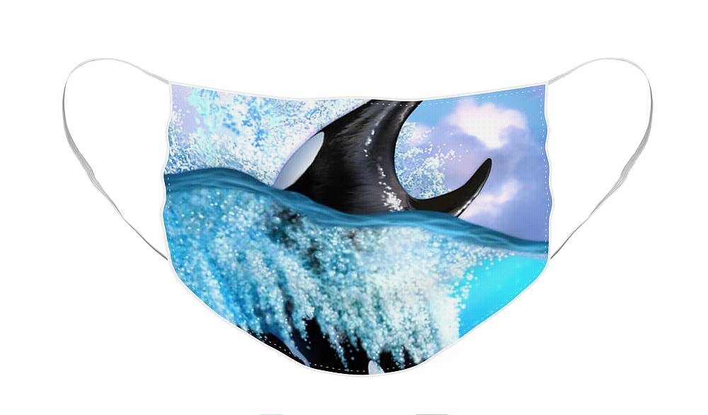 Killer Whale Face Mask featuring the digital art Orca 2 by Jerry LoFaro