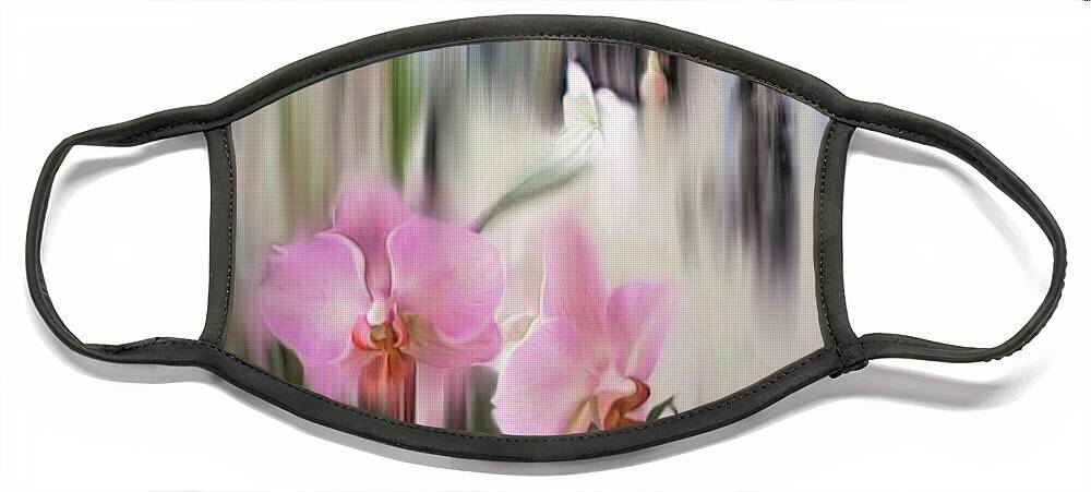 Orchids Face Mask featuring the digital art Orchids with dragonflies by Sand And Chi