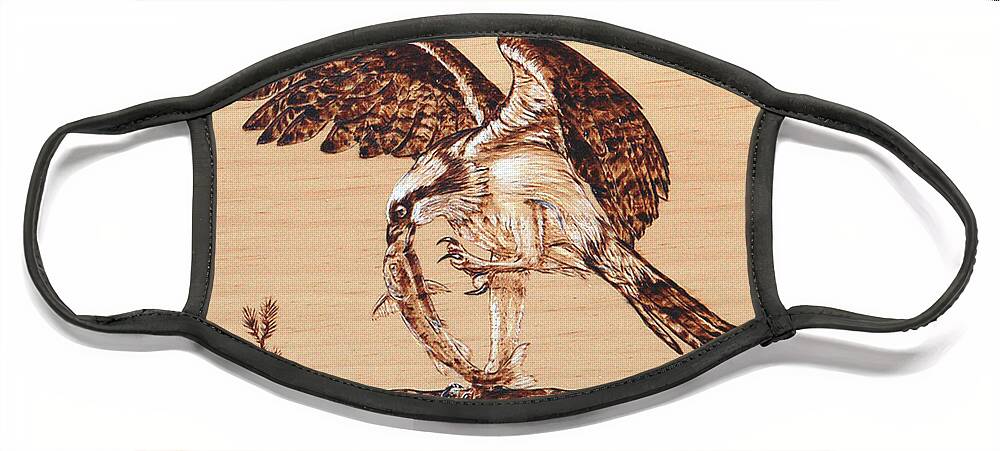 Osprey Face Mask featuring the pyrography Osprey 3 by Ron Haist
