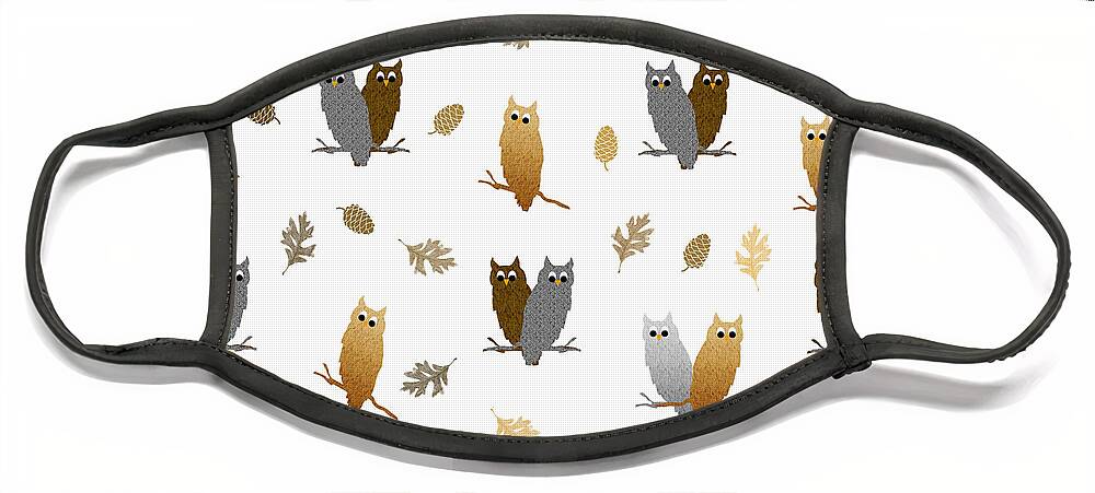 Owls Face Mask featuring the mixed media Owl Pattern by Christina Rollo