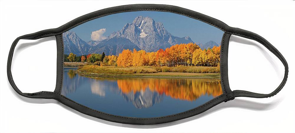 Grand Tetons Face Mask featuring the photograph Oxbow Bend Reflection by Wesley Aston