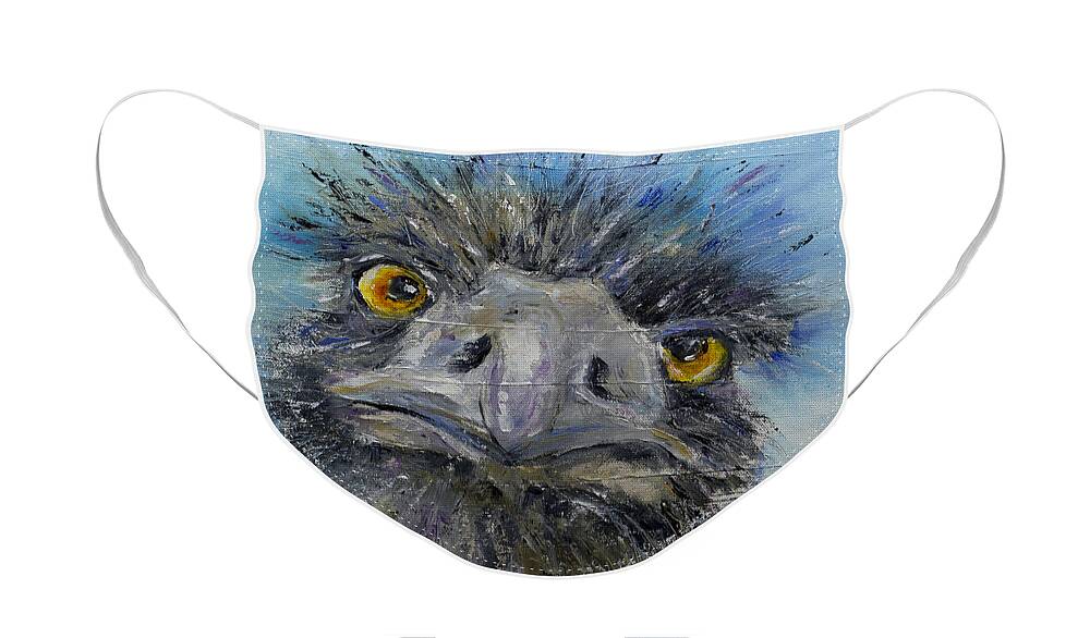 Ostrich Face Mask featuring the painting Ozzie by Brenda Peo