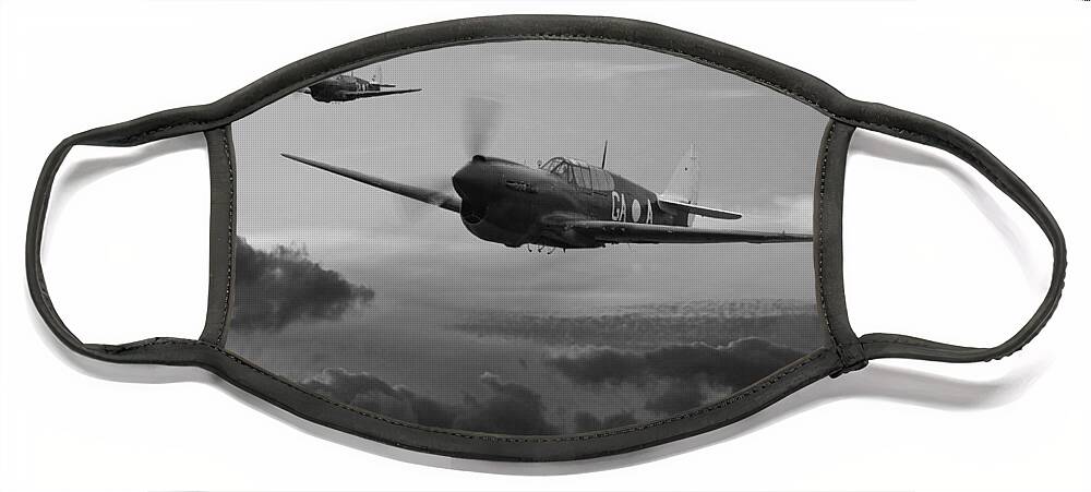 Raaf Face Mask featuring the digital art Pacific Warhorse - RAAF - Monochrome by Mark Donoghue