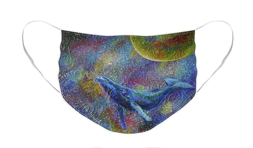Whale In Space Face Mask featuring the painting Pacific Whale in Space by Amelie Simmons