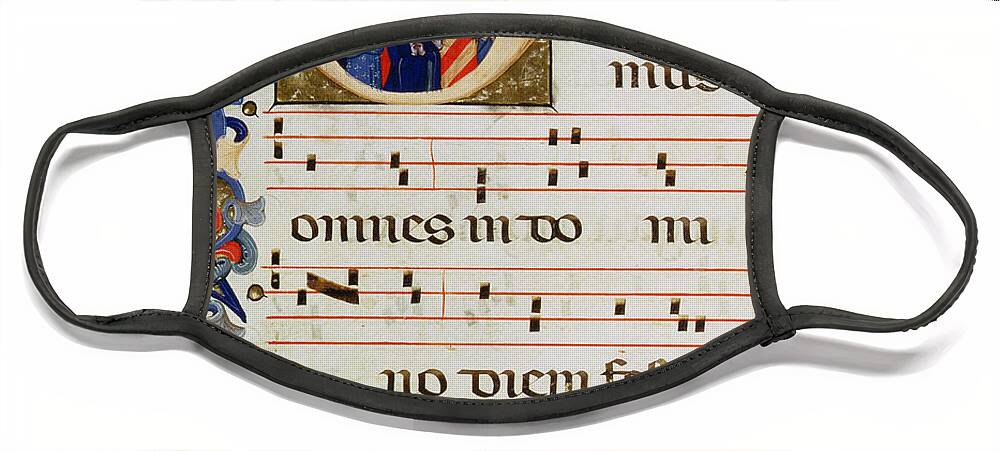 Music Face Mask featuring the painting Page of musical notation with a historiated letter G by Italian School