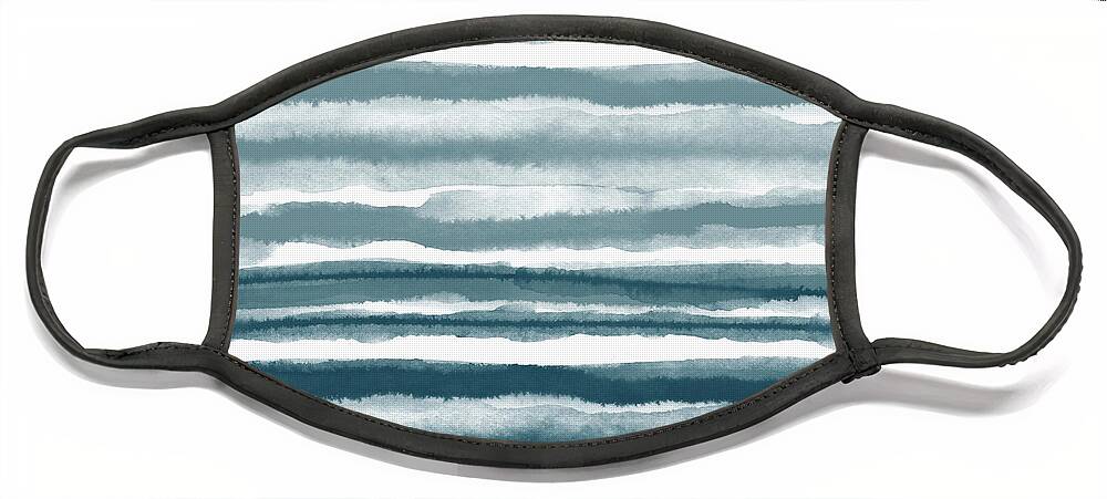 Stripes Face Mask featuring the mixed media Painterly Beach Stripe 1- Art by Linda Woods by Linda Woods