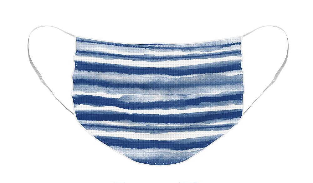 Stripes Face Mask featuring the mixed media Painterly Beach Stripe 3- Art by Linda Woods by Linda Woods