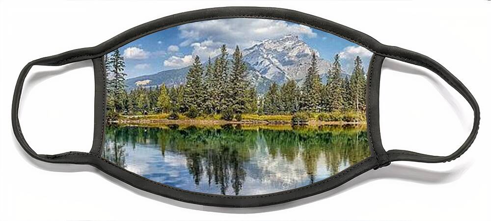 Banff National Park Face Mask featuring the photograph Panoramic views of Bow River Banff Alberta by Nadia Seme