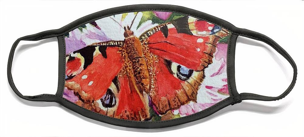 Painting Face Mask featuring the painting Papillon Rouge by Francoise Chauray