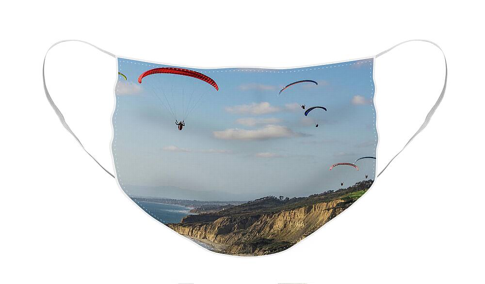 Beach Face Mask featuring the photograph Paragliders at Torrey Pines Gliderport Over Black's Beach by David Levin