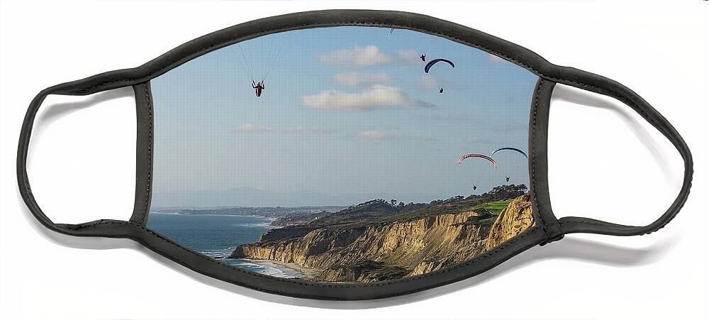 Beach Face Mask featuring the photograph Paragliders at Torrey Pines Gliderport Over Black's Beach by David Levin