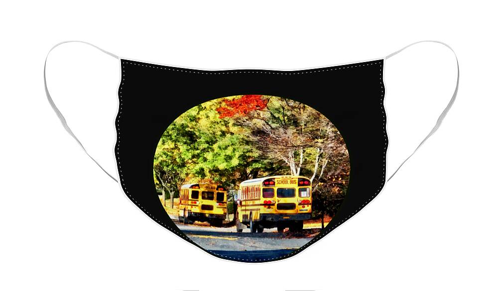 Bus Face Mask featuring the photograph Parked School Buses by Susan Savad