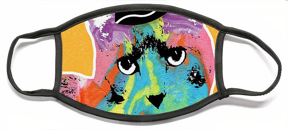 Cat Face Mask featuring the mixed media Party Cat- Art by Linda Woods by Linda Woods