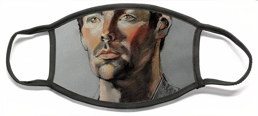 Greta Corens Portraits Face Mask featuring the painting Pastel Portrait of Handsome Guy by Greta Corens