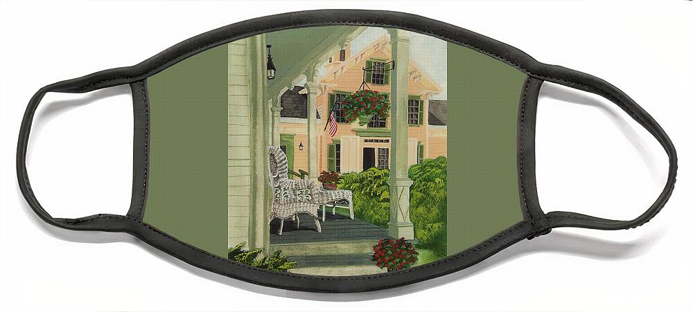 Side Porch Face Mask featuring the painting Patriotic Country Porch by Charlotte Blanchard