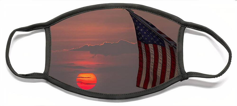 American Flag With Sunset Face Mask featuring the photograph Patriotic Sunset by Mark Papke