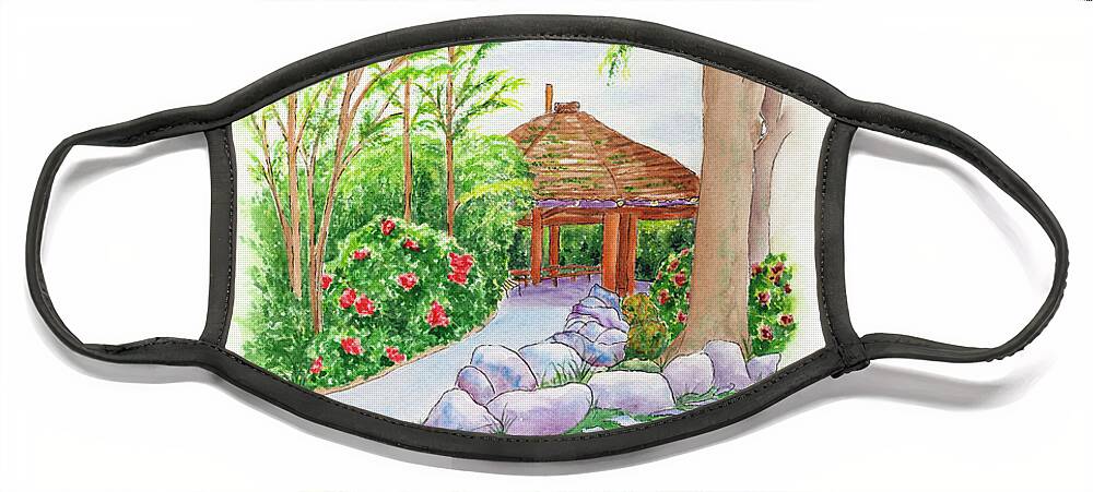 Gazebo Face Mask featuring the painting Pavilion Pathway by Lori Taylor