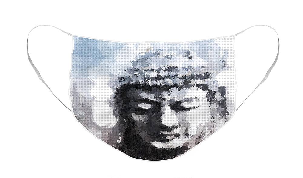 Buddha Face Mask featuring the painting Peaceful Buddha- Art by Linda Woods by Linda Woods