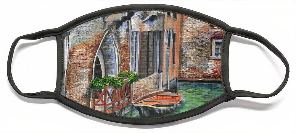 Venice Paintings Face Mask featuring the painting Peaceful Venice Canal by Charlotte Blanchard