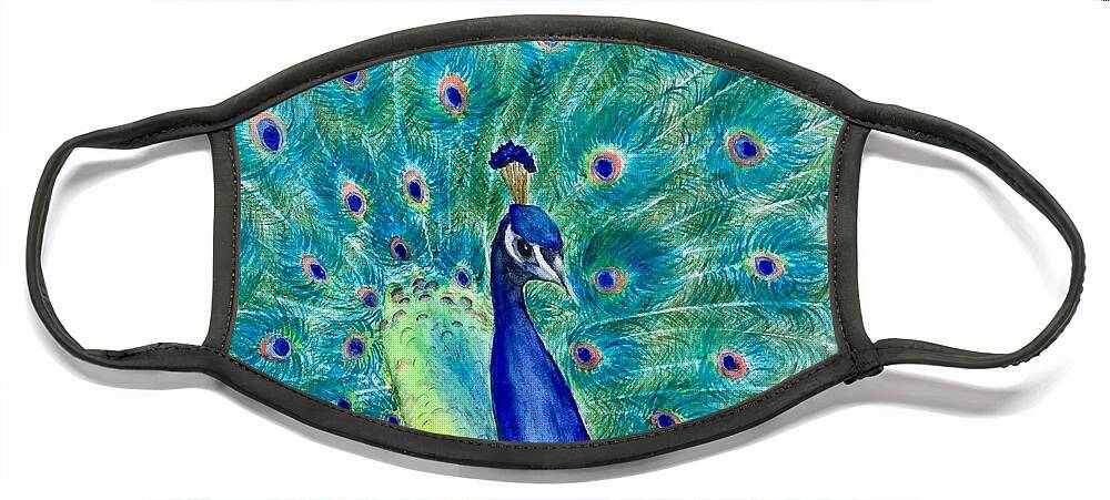 Pea Fowl Face Mask featuring the painting Peacock Colors by Lyn DeLano